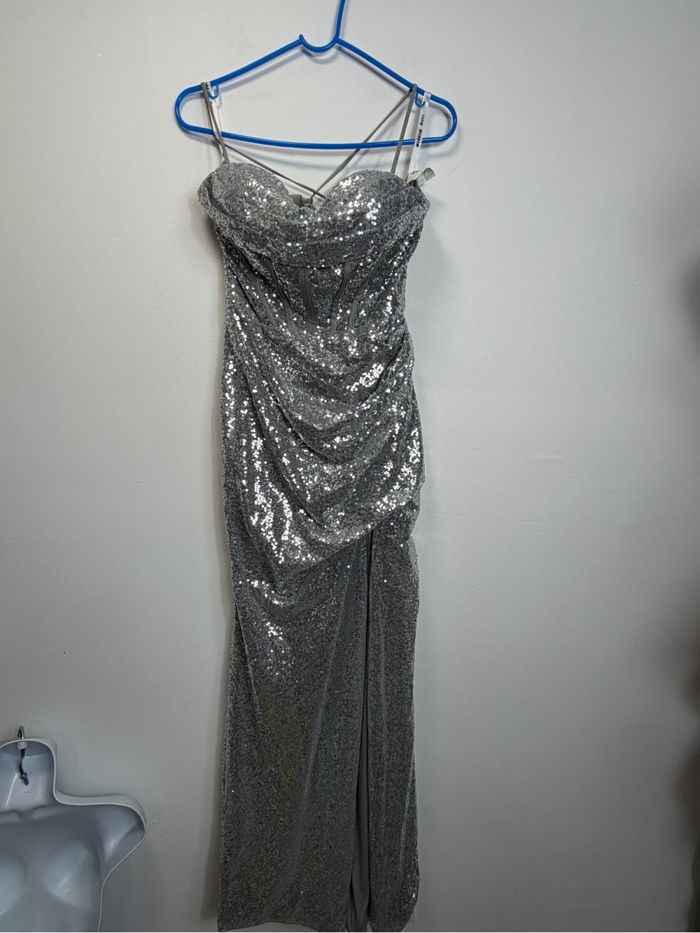 Sequin Corset Evening Gown in Silver - Picture 9 of 15